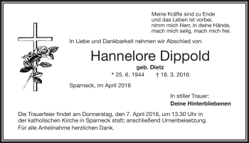 Traueranzeige von Hannelore Dippold von Frankenpost