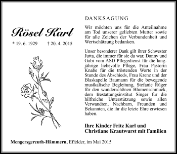 Traueranzeige von Rösel Karl von Südthüringer Presse