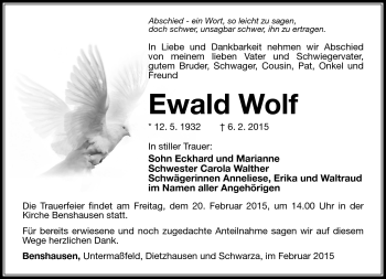 Traueranzeige von Ewald Wolf von Südthüringer Presse