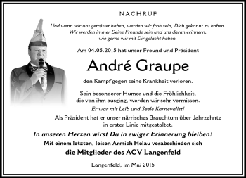 Traueranzeige von Andre Graupe von Südthüringer Presse