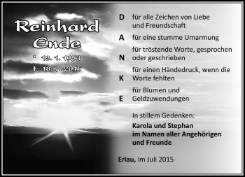 Traueranzeige von Reinhardt Ende von Südthüringer Presse