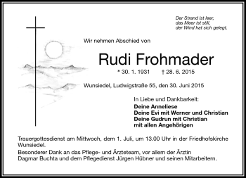 Traueranzeige von Rudi Frohmader von Frankenpost