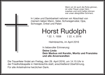 Traueranzeige von Horst Rudolph von Frankenpost