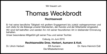Traueranzeige von Thomas Weckbrodt von Neue Presse Coburg