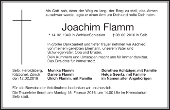 Traueranzeige von Joachim Flamm von Frankenpost