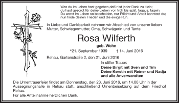 Traueranzeige von Rosa Wilfert von Frankenpost