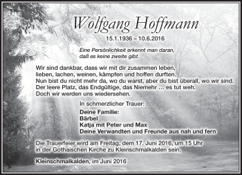 Traueranzeige von Wolfgang Hoffmann von Südthüringer Presse