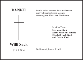 Traueranzeige von Willi Sack von Frankenpost