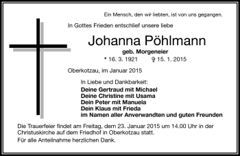 Traueranzeige von Johanna Pöhlmann von Frankenpost