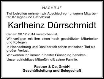Traueranzeige von Karlheinz Dürrschmidt von Frankenpost
