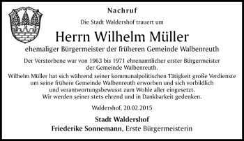 Traueranzeige von Wilhelm Müller von Frankenpost