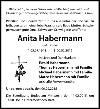 Traueranzeige von Anita Habermann von Neue Presse Coburg