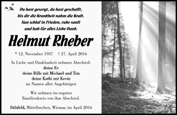 Traueranzeige von Helmut Rheber von Südthüringer Presse
