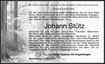 Traueranzeige von Johann Stütz von Südthüringer Presse