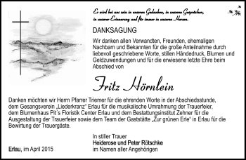 Traueranzeige von Fritz Hörnlein von Südthüringer Presse