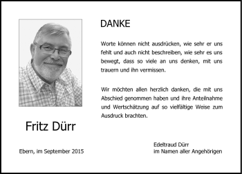 Traueranzeige von Fritz Dürr von Neue Presse Coburg