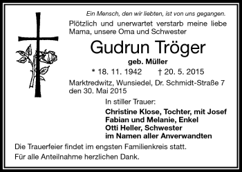 Traueranzeige von Gudrun Tröger von Frankenpost