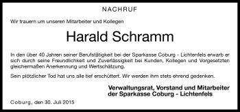 Traueranzeige von Harald Schramm von Neue Presse Coburg