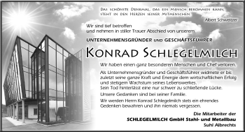 Traueranzeige von Konrad Schlegelmilch von Südthüringer Presse