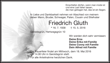Traueranzeige von Friedrich Gluth von Frankenpost