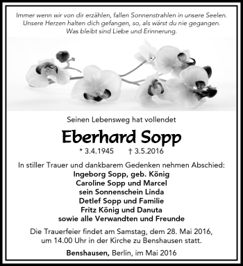 Traueranzeige von Eberhard Sopp von Südthüringer Presse