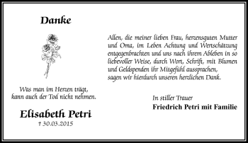 Traueranzeige von Elisabeth Petri von Frankenpost