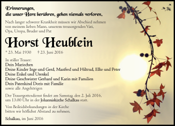Traueranzeige von Horst Heublein von Südthüringer Presse