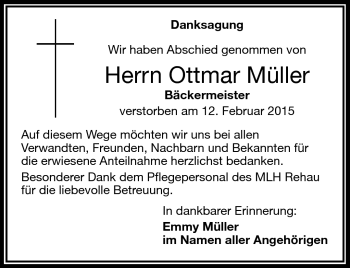 Traueranzeige von Ottmar Müller von Frankenpost