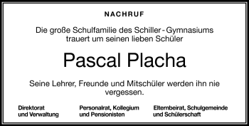 Traueranzeige von Pascal Placha von Frankenpost