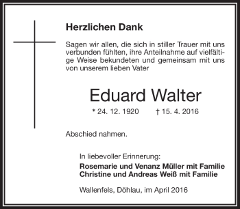 Traueranzeige von Eduard Walter von Frankenpost