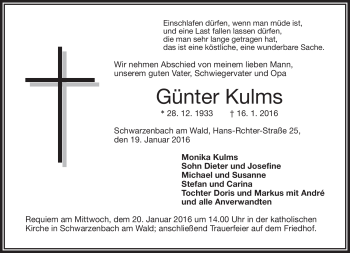 Traueranzeige von Günter Kulms von Frankenpost