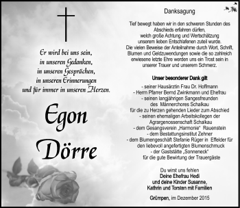 Traueranzeige von Egon Dörre von Südthüringer Presse