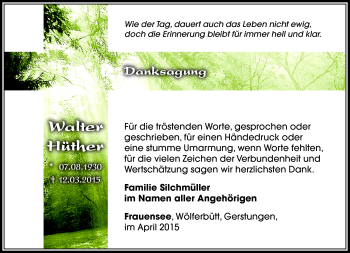 Traueranzeige von Walter Hüther von Südthüringer Presse