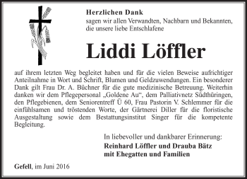 Traueranzeige von Liddi Löffler von Südthüringer Presse