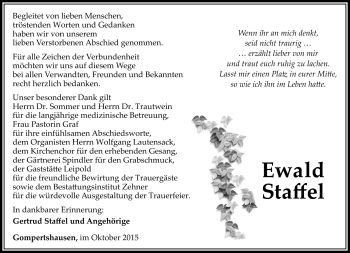 Traueranzeige von Edwald Staffel von Südthüringer Presse