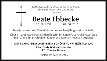 Traueranzeige von Beate Ebbecke von Frankenpost
