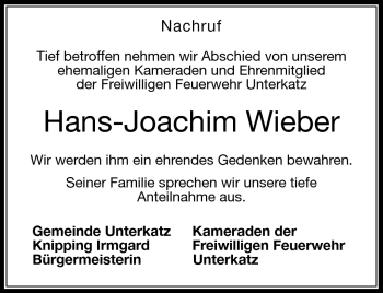 Traueranzeige von Hans-Joachim Wieber von Südthüringer Presse