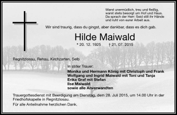 Traueranzeige von Hilde Maiwald von Frankenpost