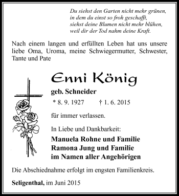 Traueranzeige von Enni König von Südthüringer Presse
