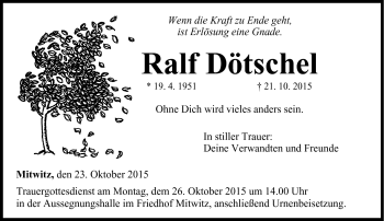 Traueranzeige von Ralf Dötschel von Neue Presse Coburg