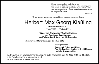 Traueranzeige von Herbert Max Georg Kießling von Frankenpost