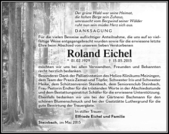 Traueranzeige von Roland Eichel von Südthüringer Presse