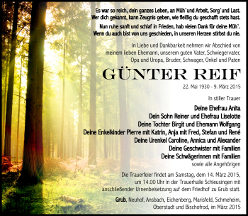 Traueranzeige von Günter Reif von Südthüringer Presse