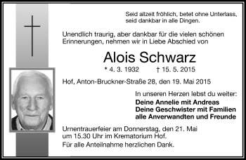 Traueranzeige von Alois Schwarz von Frankenpost