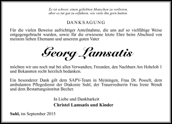 Traueranzeige von Georg Lamsatis von Südthüringer Presse
