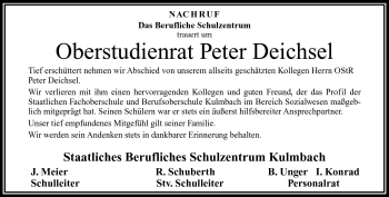 Traueranzeige von Peter Deichsel von Frankenpost