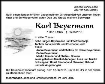 Traueranzeige von Karl Beyermann von Südthüringer Presse