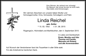 Traueranzeige von Linda Reichel von Frankenpost