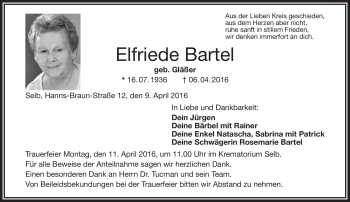 Traueranzeige von Jürgen Bartel von Frankenpost
