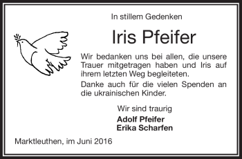 Traueranzeige von Iris Pfeifer von Frankenpost